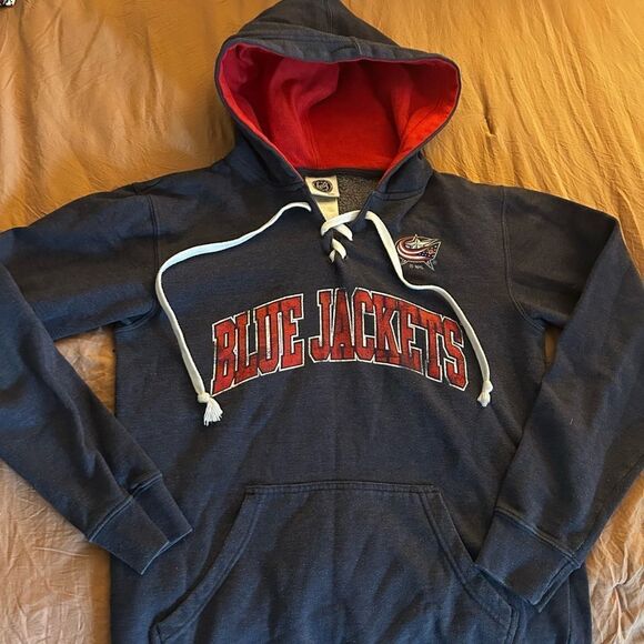 Columbus Blue Jackets Women's Navy  Lace Up Collar Pullover Hoodie NHL  Small - Picture 1 of 5